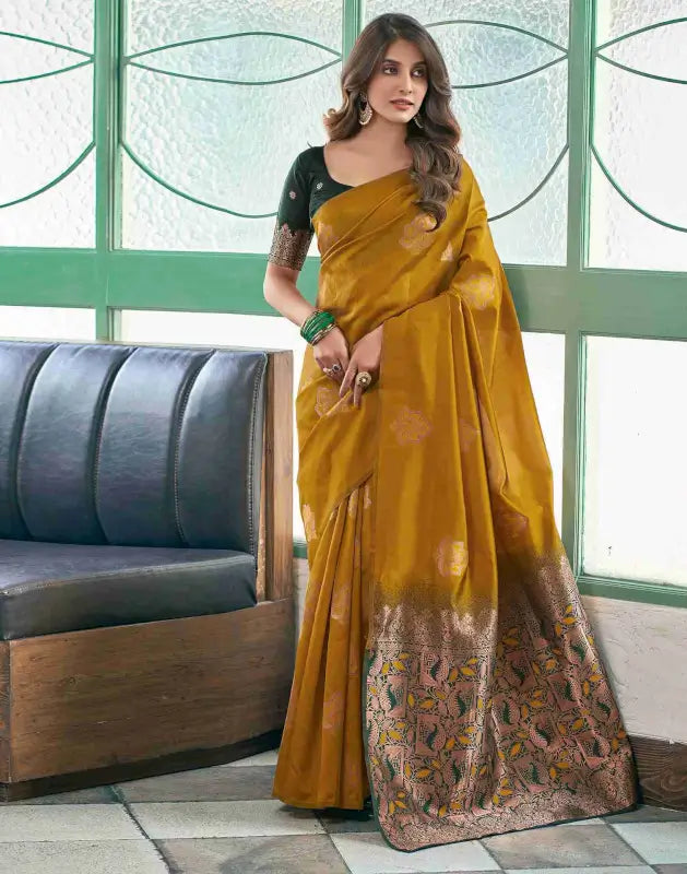Silk Saree  The Royal Green Golden Elegance Collection