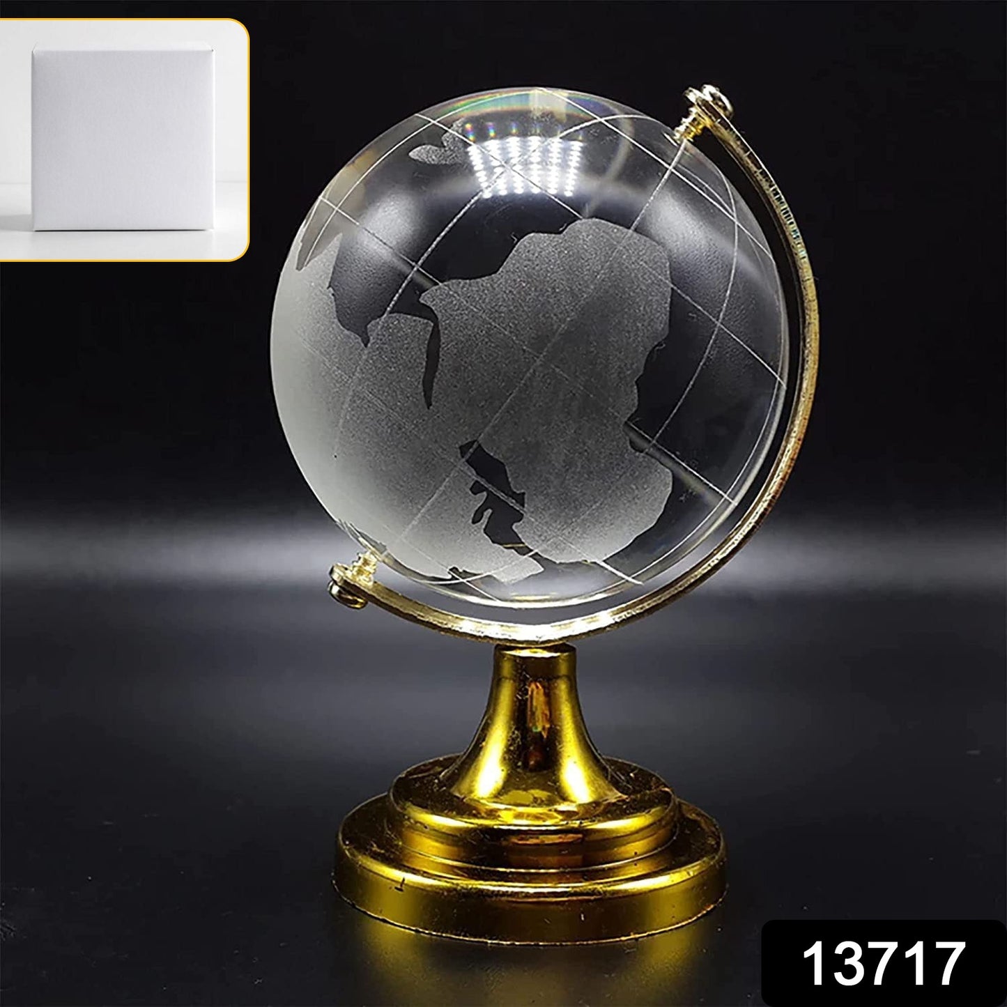 Crystal globe with world map, 50mm size on a golden stand, perfect for office decor by Wukusy.