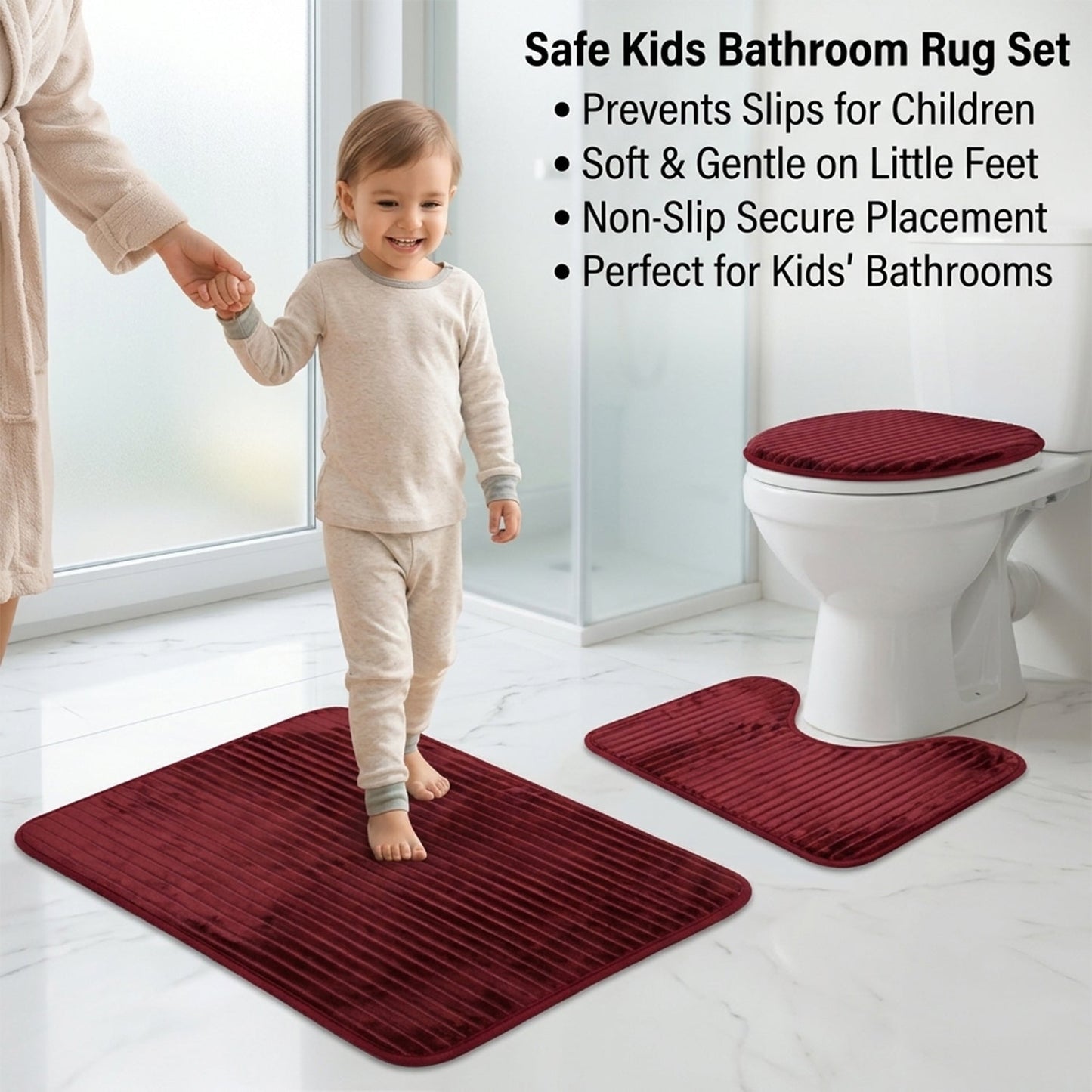 Wukusy 3-in-1 anti-slip bathroom mat set with contour mat and lid cover in mixed colors, made of soft, waterproof material.