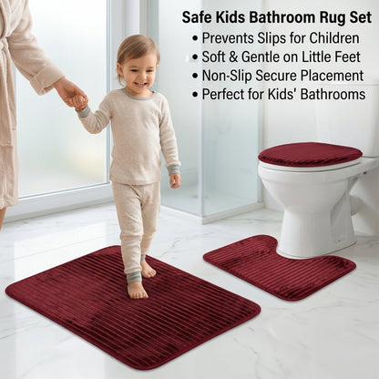 Wukusy 3-in-1 anti-slip bathroom mat set with contour mat and lid cover in mixed colors, made of soft, waterproof material.