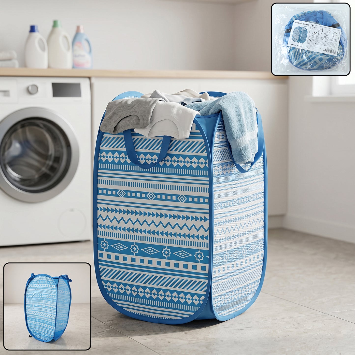 Foldable Laundry Basket Fabric Mesh Clothes Hamper Storage Bag (1 Pc52x30x30cm)