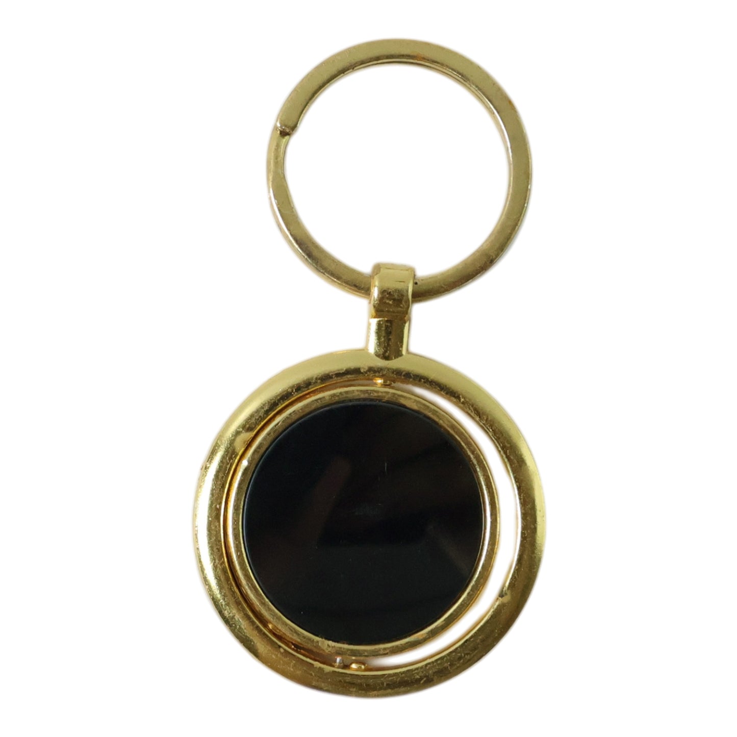 Gold plated keychain with black round rotating pendant from Wukusy, featuring a sleek and stylish design.