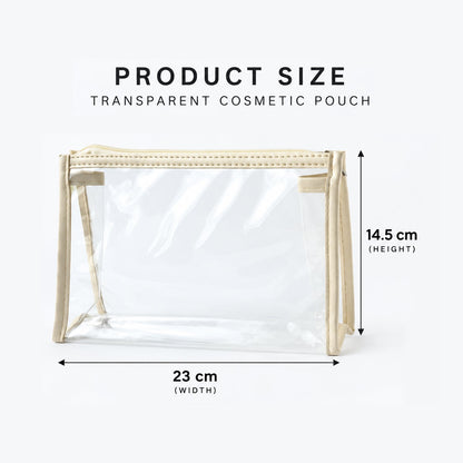 Clear PVC makeup zipper pouch by Wukusy, 23x14 cm, ideal for travel and toiletry storage with transparent design