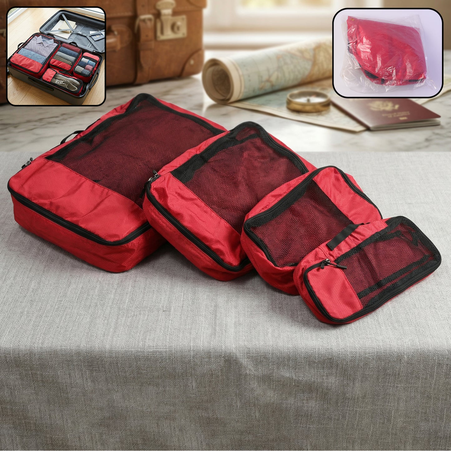 Wukusy 4-in-1 travel organizer packing cubes set with four different sizes for efficient packing and organization.