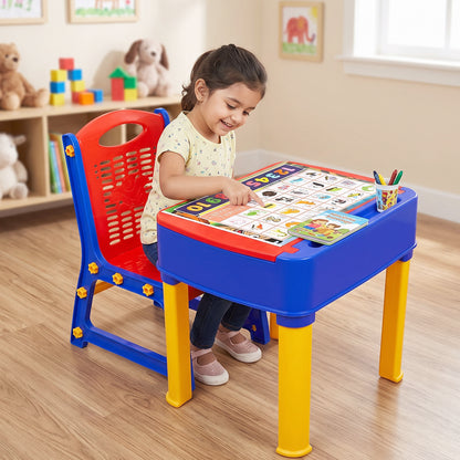 2 In 1 Plastic Kids Study Table And Chair Set With Learning Board (2 Pc Set)
