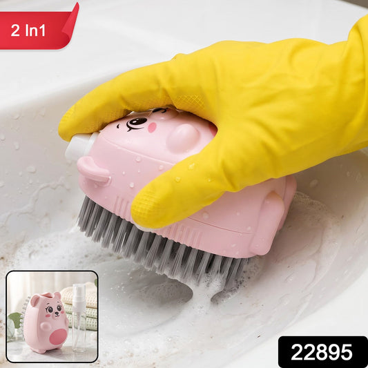 2 In 1 Plastic Soap Dispenser Cleaning Brush For Kitchen And Bathroom Use (1 Pc)