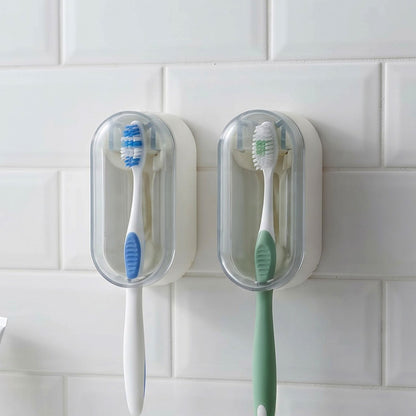 Portable Plastic Toothbrush Holder Wall Mounted Dust Cover Case (2 Pc)