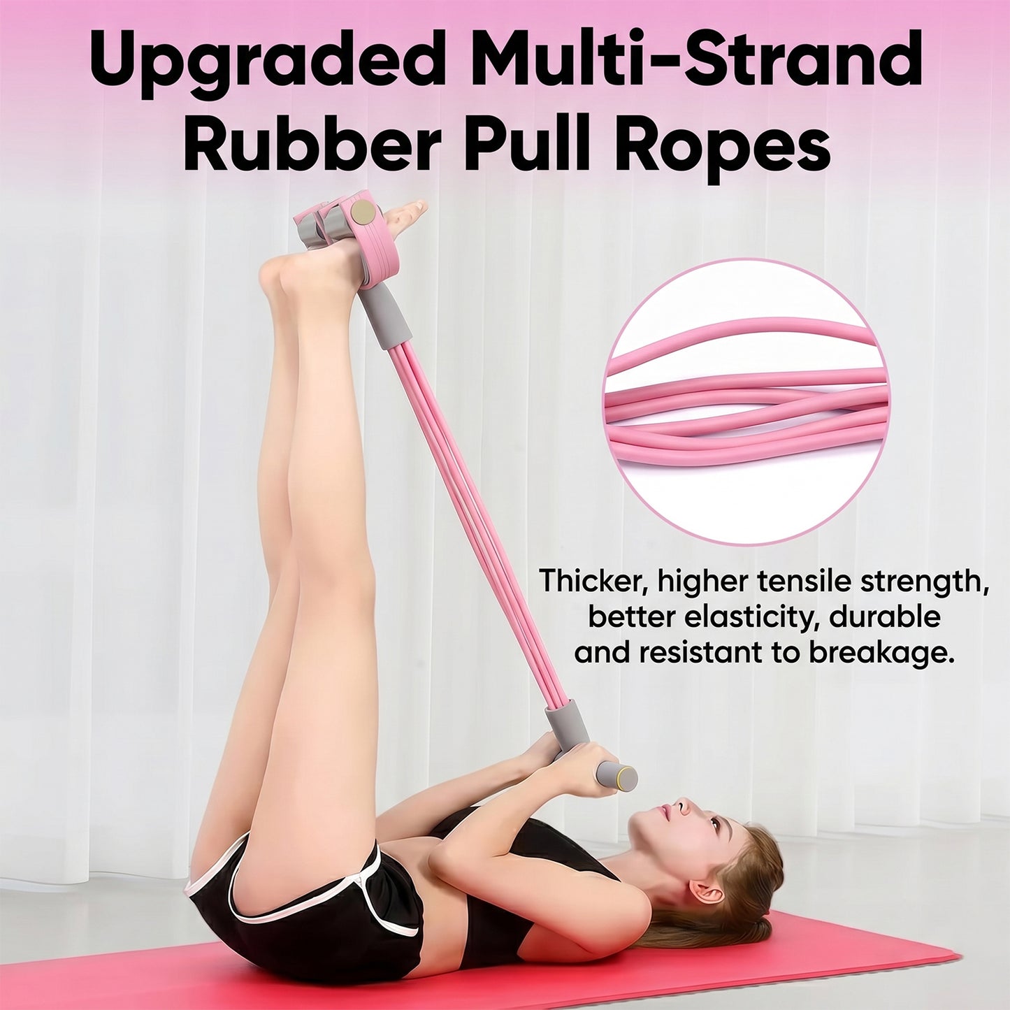 Wukusy portable pull rope resistance exerciser with foot pedal support, showing adjustable handles and sturdy construction.