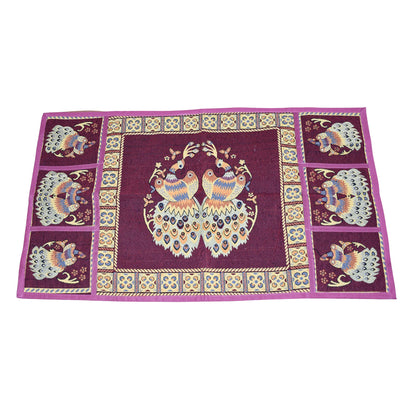 Wukusy cotton fridge top cover set with peacock design, includes six utility side pockets, dustproof for standard refrigerators.