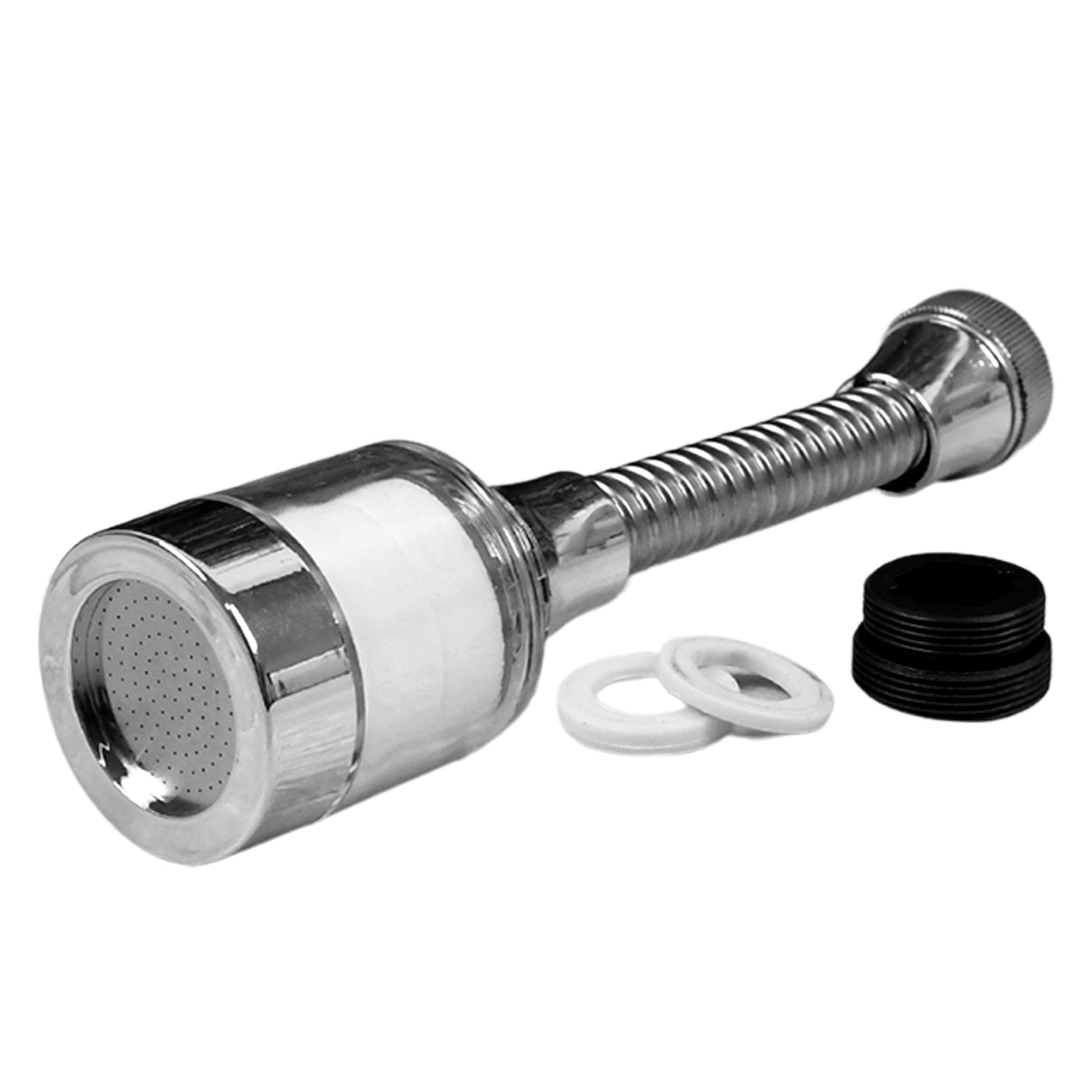 Wukusy plastic water-saving sprinkler faucet aerator, 6.5 inches, showing its compact design and adjustable spray features.