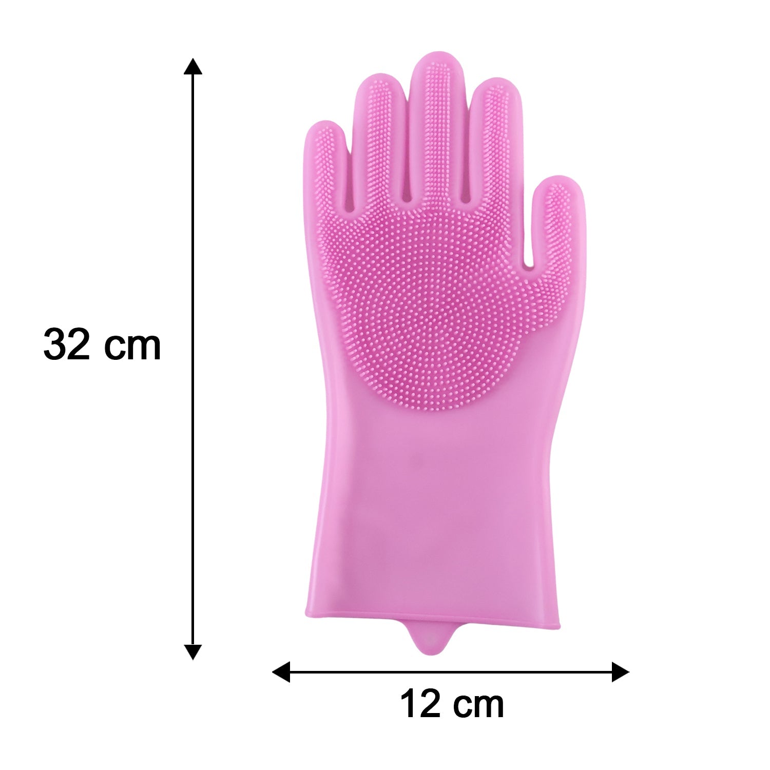 Pink Silicone Cleaning Gloves With Scrubbing Bristles For Kitchen Washing (1 Pair)