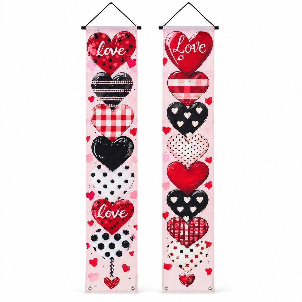 Love heart printed door hanging backdrop curtains, Wukusy 2-piece set, 180x30 cm, decorative fabric for door or wall decoration.