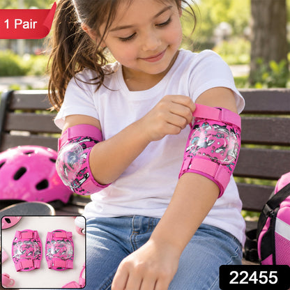 Pair of Wukusy adjustable kids elbow protection pads for cycling, skating, and scooter play, featuring colorful padding and adjustable straps.