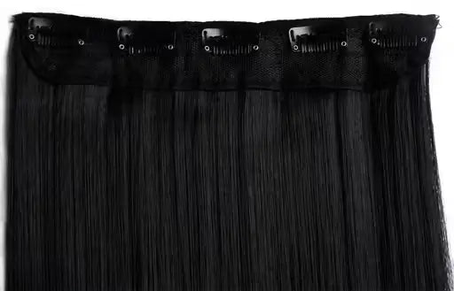 Natural Black Straight Hair Extensions – Synthetic 24 Inch 5 Clip Set