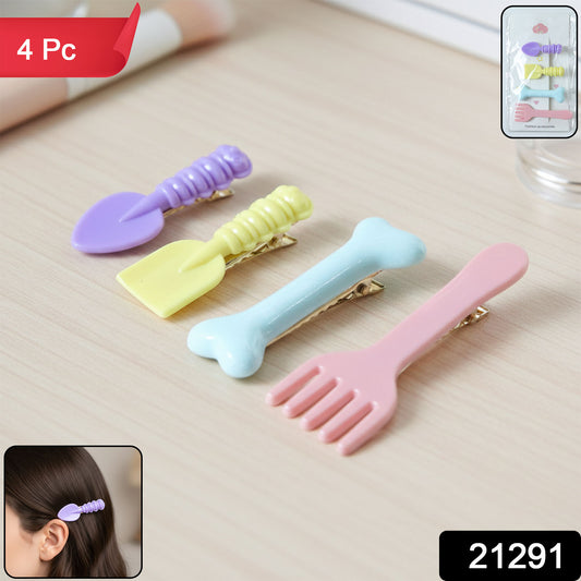 Set of four Wukusy cartoon food-shaped hair clips featuring cute designs for kids, perfect for playful hairstyles.