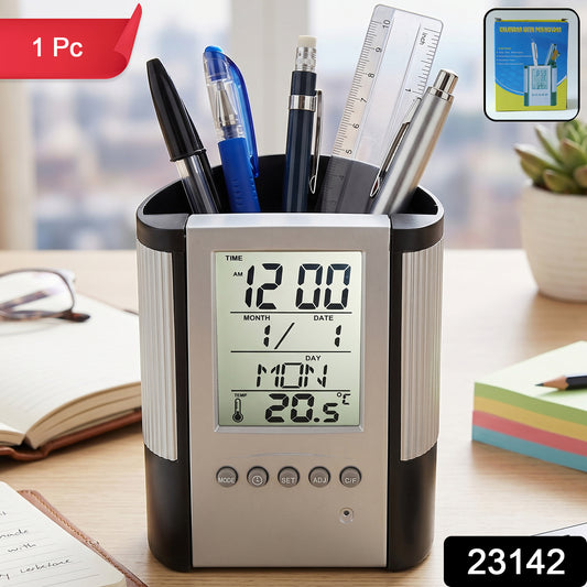 Multifunction Digital Calendar Desk Clock With Pen Holder (1 Pc)