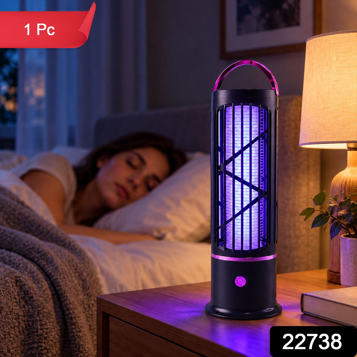 Wukusy USB-C electric mosquito killer lamp with carry handle and cleaning brush, designed to trap and eliminate mosquitoes effectively.