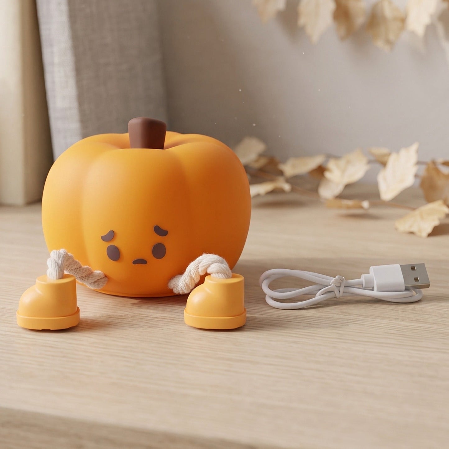 Silicone Pumpkin Night Light Usb Rechargeable Soft Touch Lamp (1 Pc)