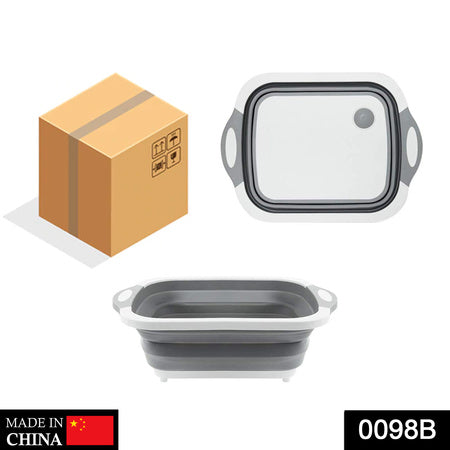 0098b (Brown Box) Foldable Chopping Board Dish Rack Washing Bowl  Draining Basket 3in1 Multi-function