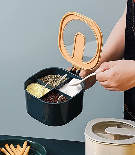 Drpshippr men's 4-compartments spice box with condiment containers, ideal for organizing kitchen spices and seasonings.