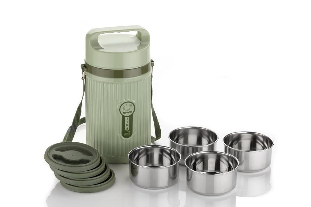 4 Insulated Tiffin Box Outer Plastic Inner Steel Comes with 4 Steel Container