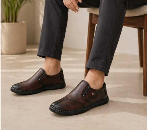 Brown Solid Round Toe Formal Slip-On Shoes_8
