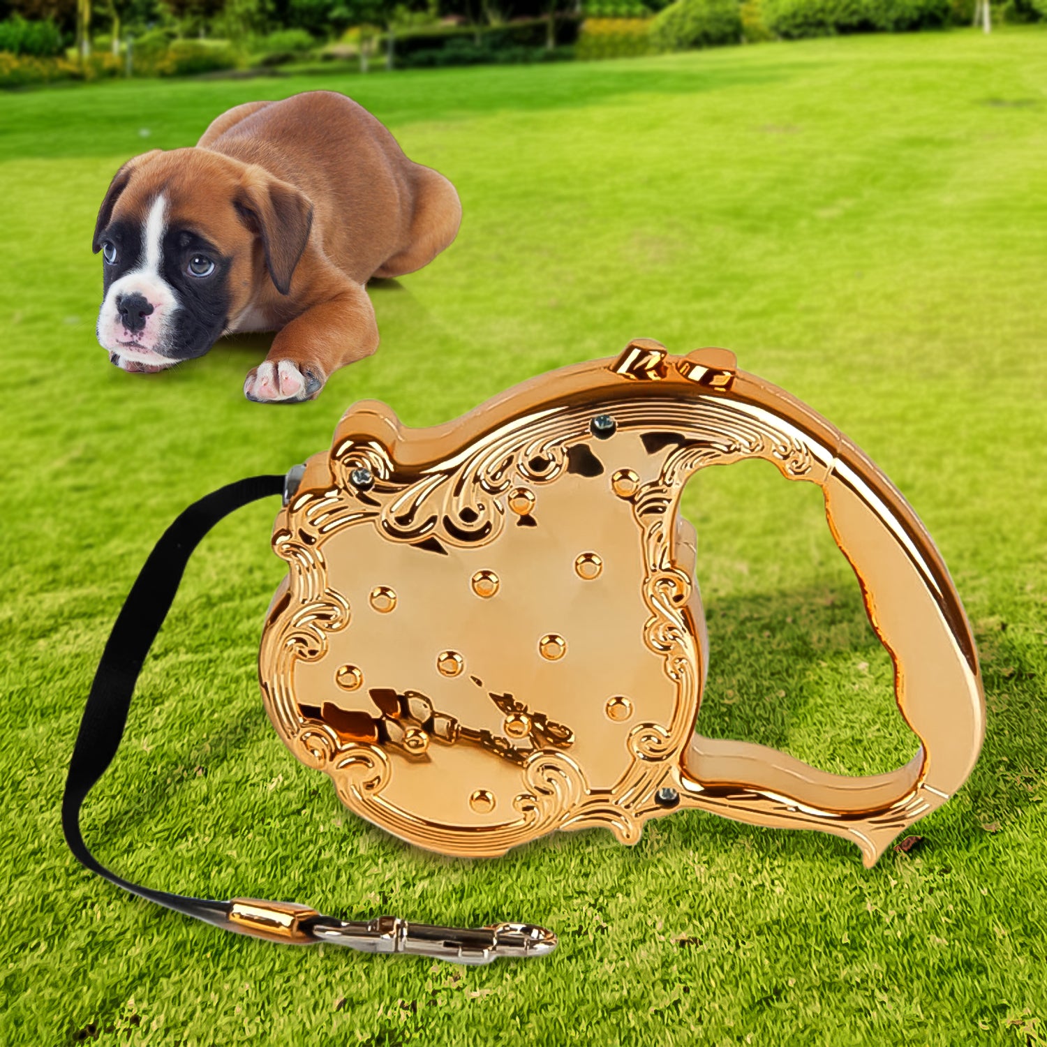 Wukusy retractable telescopic belt rope for cats, golden color, 3-meter length, home improvement safety leash for pets.