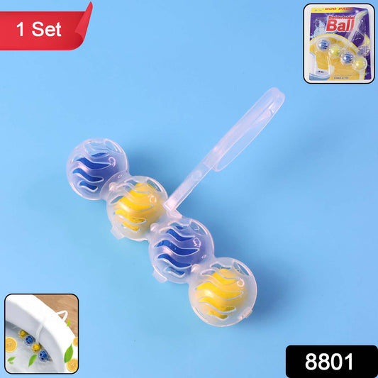 Wukusy toilet cleaning balls set with automatic toilet bowl cleaner in a bathroom setting, showing the cleaning product in use