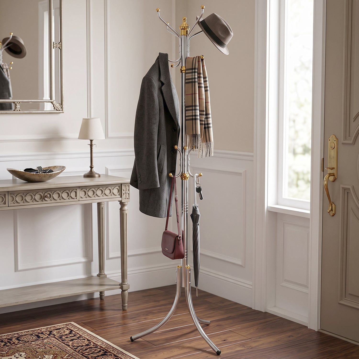 Metal Floor Standing Coat Rack Clothes Hanger Stand With Multi Hooks (1 Pc)