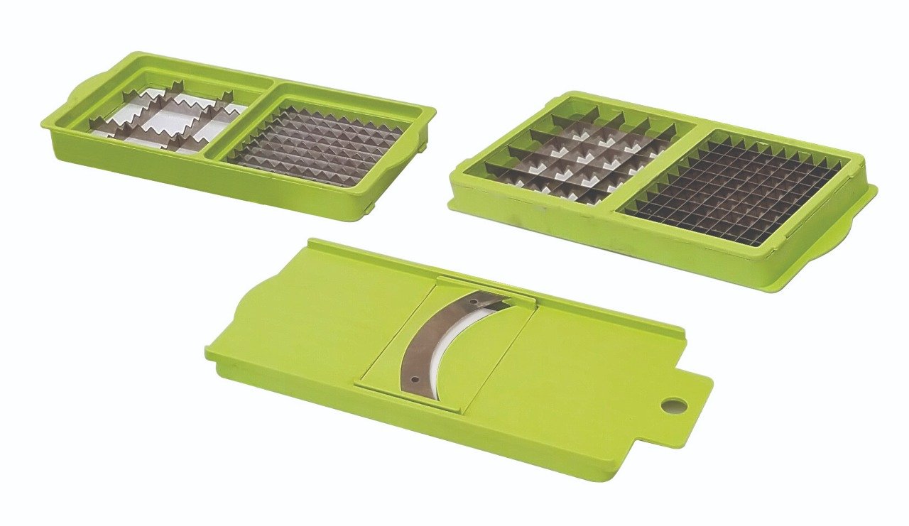 Wukusy 13-in-1 plastic vegetable grater, chopper, and slicer with multiple blades for versatile kitchen prep.
