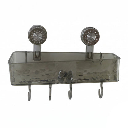 Wall Mounted Bathroom Storage Shelf With Suction Cups And Hanging Hooks (1 Set)