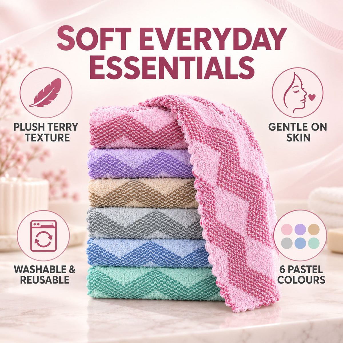 Women Soft Cotton Handkerchiefs Rumal Chevron Pattern (12 Pc Set 25x25 Cm)
