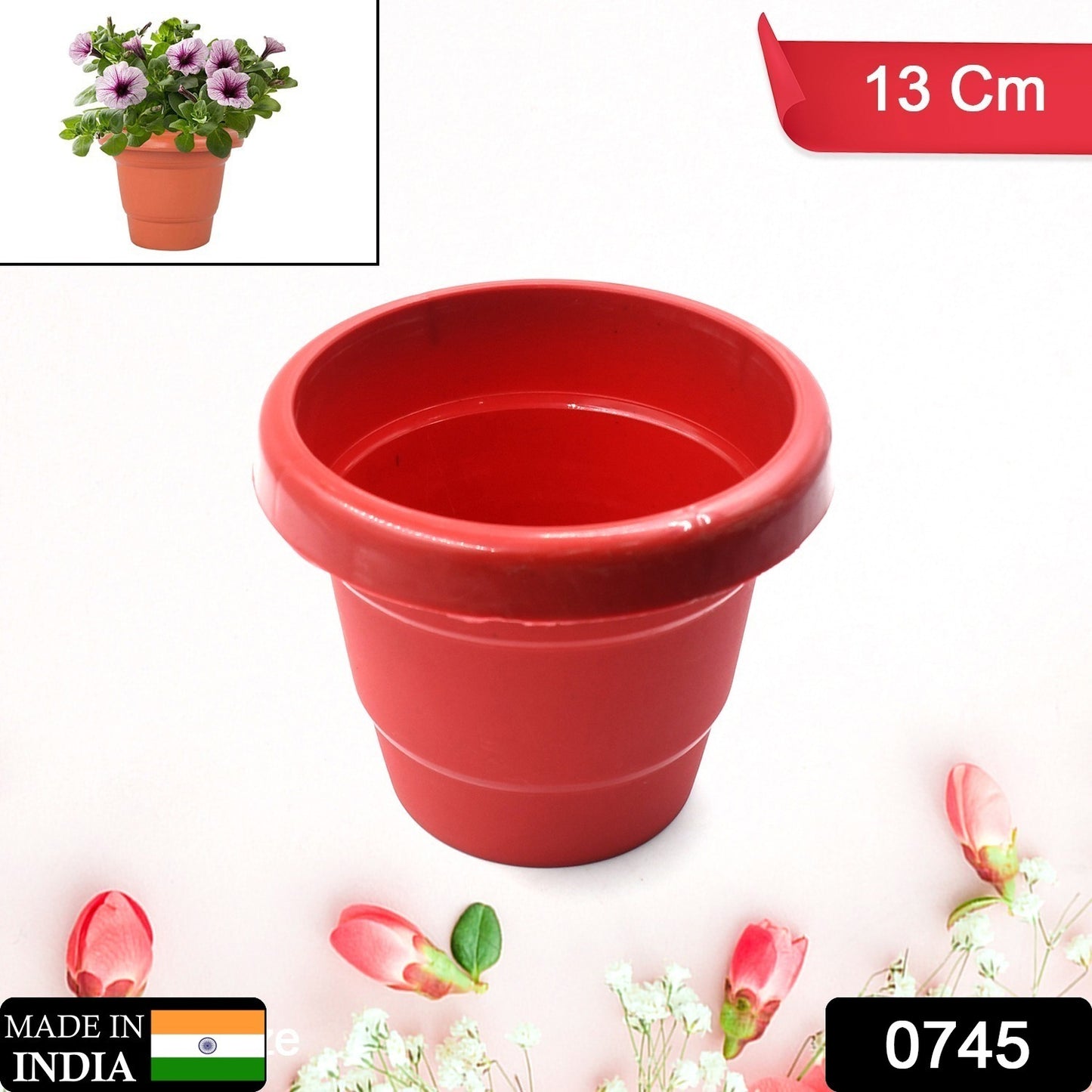 Wukusy 13cm heavy-duty plastic plant container pot for indoor, outdoor, balcony, and garden use, shown in a natural outdoor setting