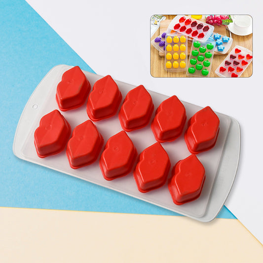 Wukusy silicone ice cube tray with multi fruit-shaped molds for creative ice cubes and fun freezer treats.