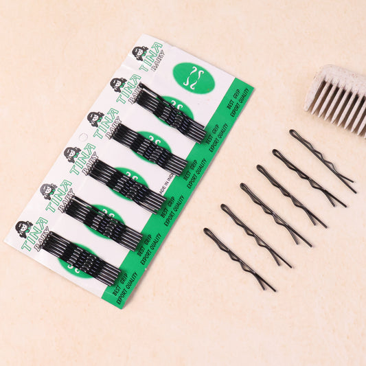 Set of 36 small black Wukusy hair bobby pins laid out on a white background, showcasing their sleek, compact design.