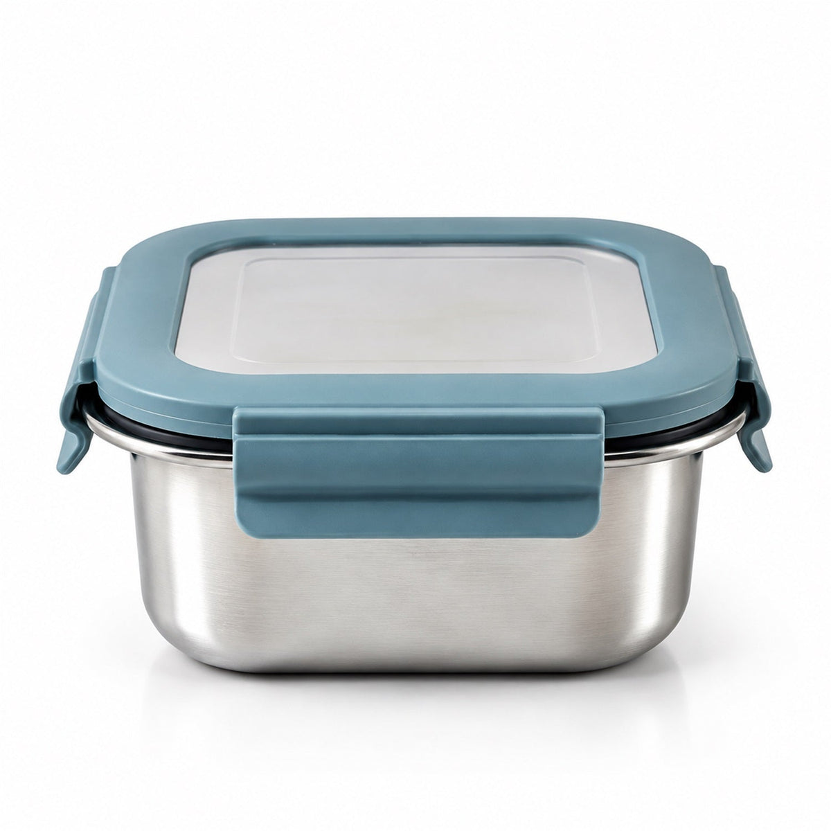 Wukusy Apex Square Steel Food Container with 300ml capacity and clip lock lid, ideal for lunch storage, shown with secure lid closed.