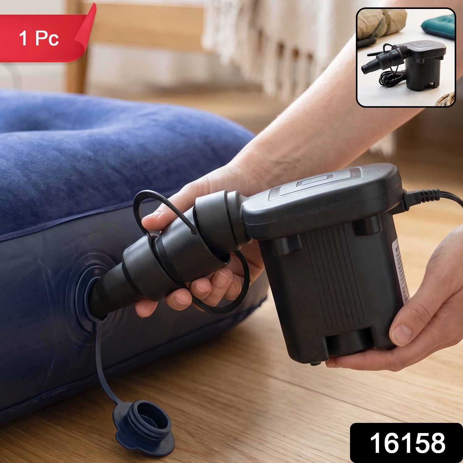 Electric Air Pump With 3 Nozzles For Inflatable Mattress And Pool Toys (1 Pc)