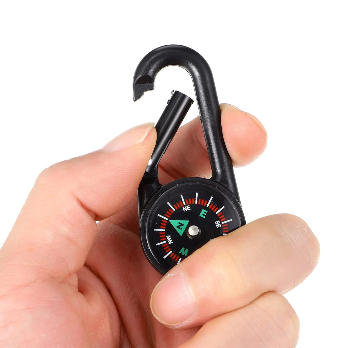 Mini compass clip snap hook by Wukusy with a mix design, featuring a small, portable metal clip and compass for outdoor use