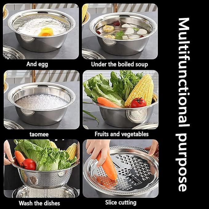 Stainless steel multifunctional basin set with four pieces, ideal for kitchen and household use, by Drpshippr.