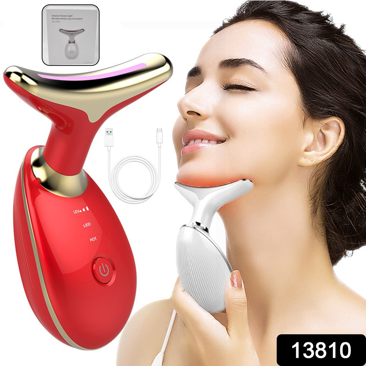 Wukusy electric face massager and LED photon beauty device for wrinkle removal and facial skin rejuvenation.