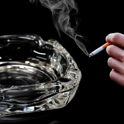 Round glass ashtray with crystal quality by Wukusy, suitable for home or outdoor use, tabletop cigar and cigarette holder.