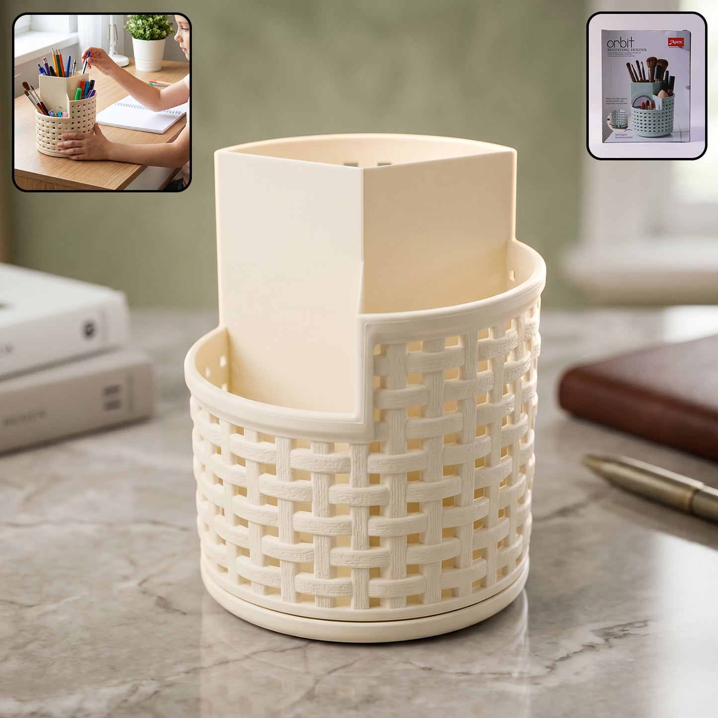 Wukusy Apex Orbit revolving holder with 360-degree rotating organizer stand for easy access to small items.