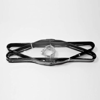 Wukusy 7203 wardrobe cloth hangers, pack of 10, made of durable material, hanging on a closet rod with clothes.