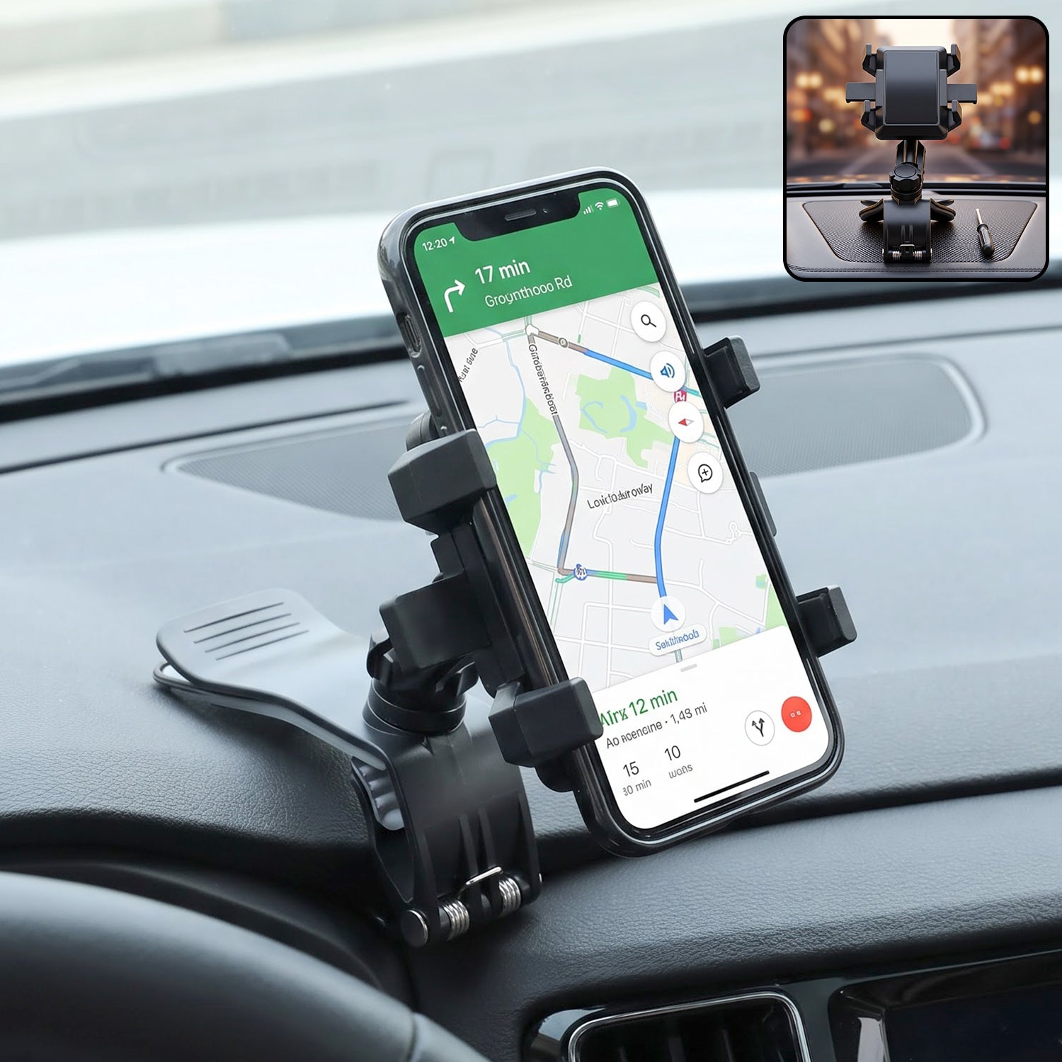 360 Degree Rotating Car Phone Holder With Adjustable Dashboard Clip Stand (1 Pc)