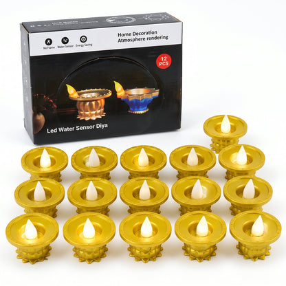 Water Sensor Led Diyas For Diwali Pooja And Festive Home Decor (12 Pc Set)