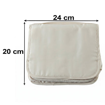 Wukusy premium foldable travel pouch bag with hanging toiletry organizer, showing compartments and compact design for travel storage.