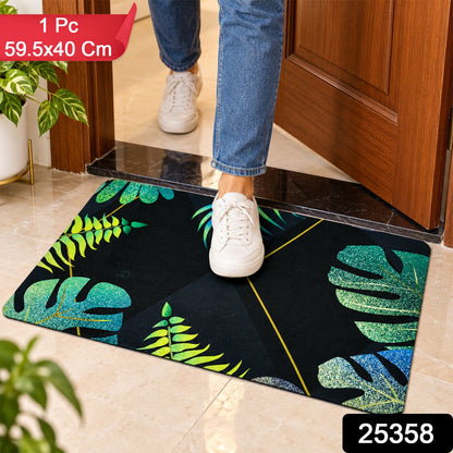 Wukusy tropical leaf print indoor door mat featuring vibrant green leaves, 59.5x40 cm decorative floor mat for doorways