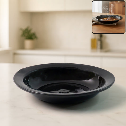 Wukusy premium deep black curry soup serving bowl, ceramic, with a wide rim and smooth finish for home and kitchen use