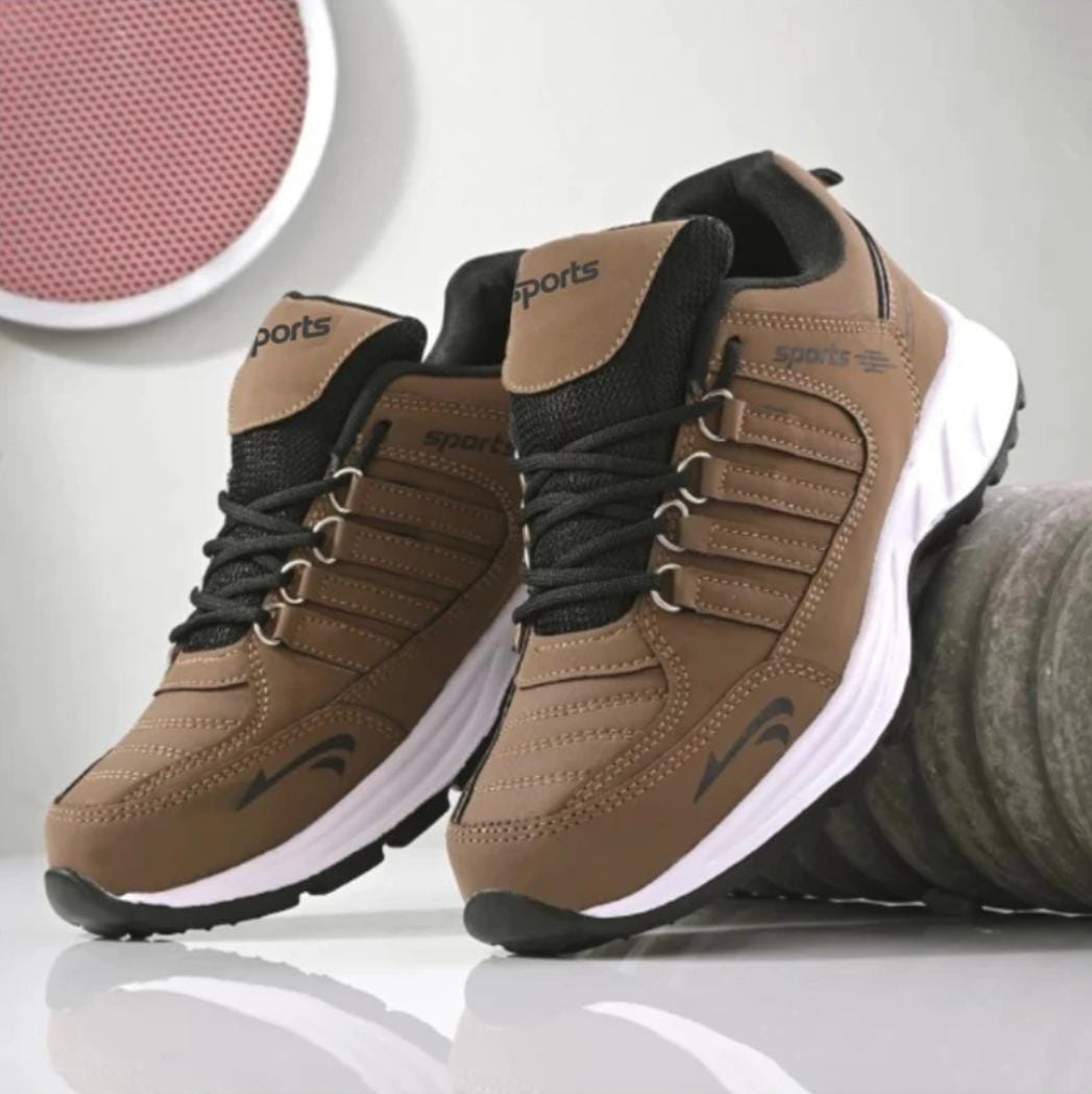 Brown men's sports shoes from Drpshippr, outdoor athletic footwear with laces and cushioned soles for active wear.