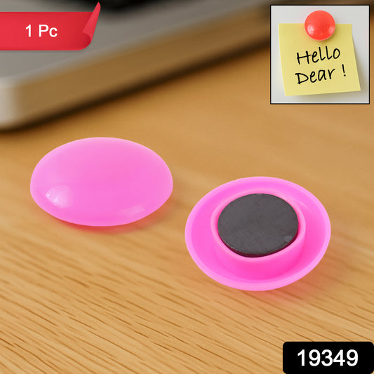 Pink circular plastic board magnet with Wukusy brand, ideal for office use, featuring a smooth, vibrant pink surface.
